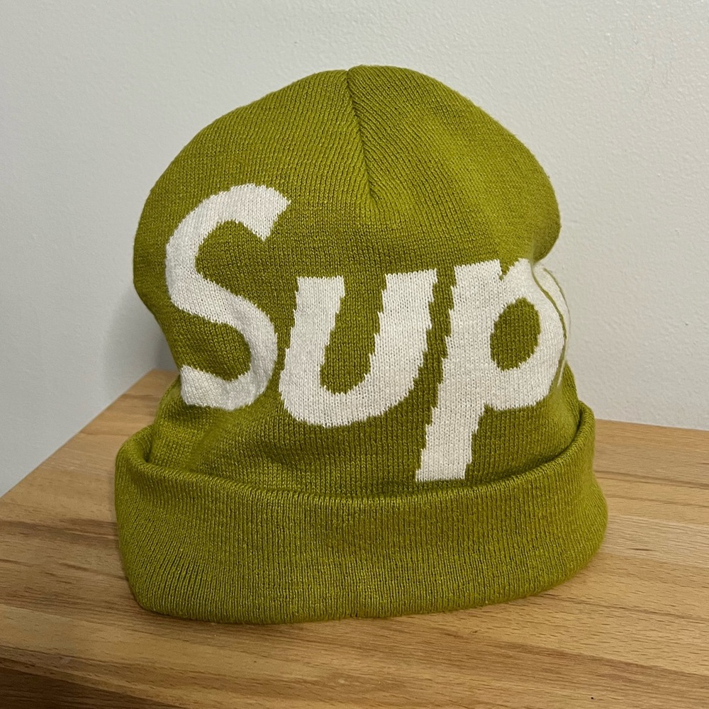 Supreme knit logo beanie - green and white